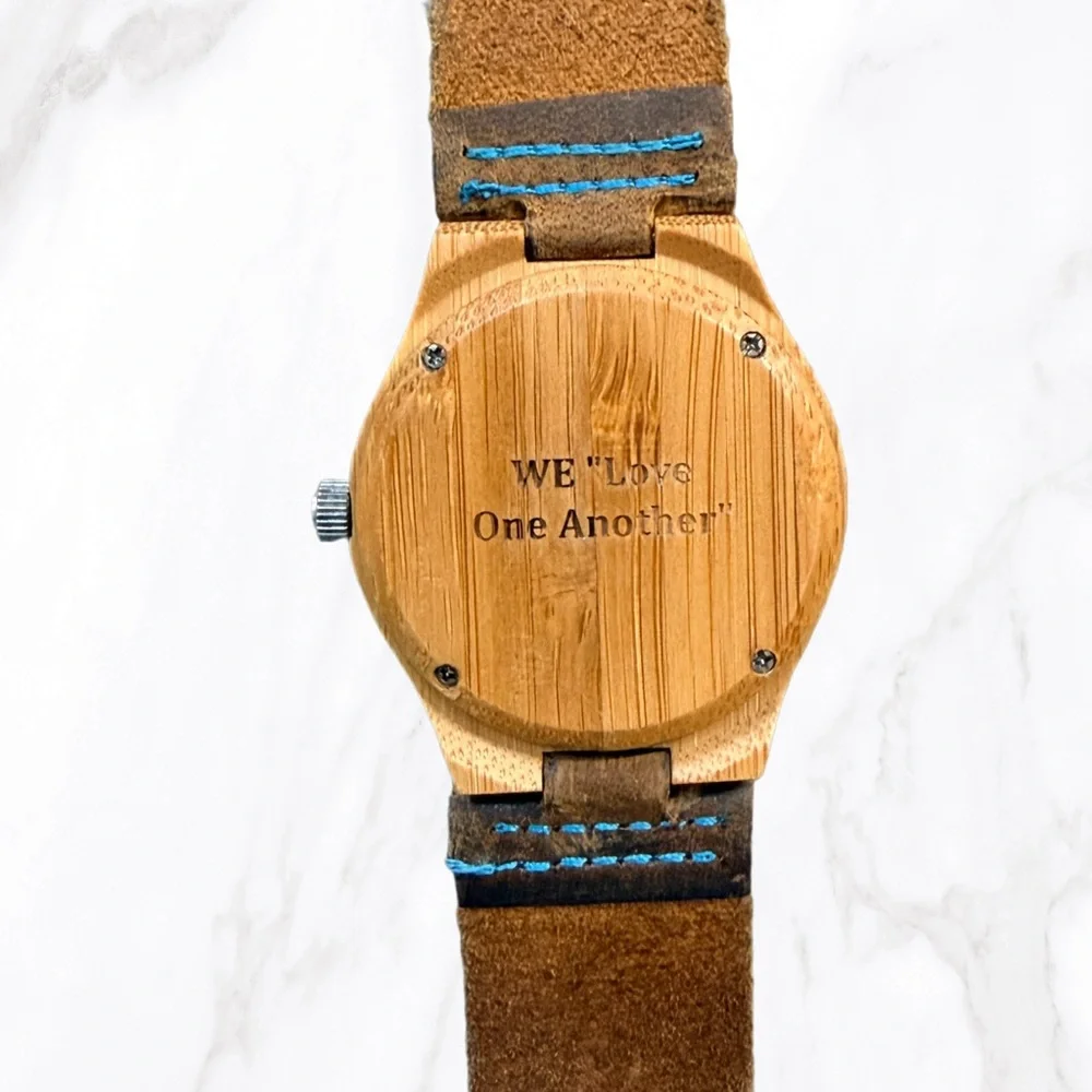 Treehut Women’s Bamboo Wooden Watch | Distressed Leather w/ Blue Stitching‎